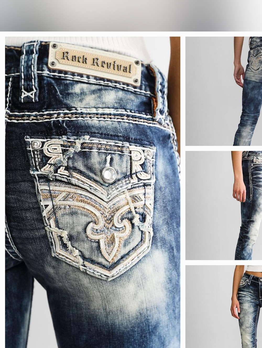 ❤️NeW❤️ ROCK REVIVAL DELU EMBROIDERED MID-RISE STRAIGHT STRETCH JEANS 28
